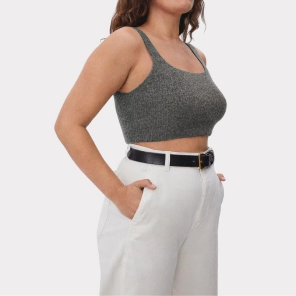 Everlane The Cozy-Stretch cropped Tank Charcoal Gray Yak Hair Blend Sz L NWT